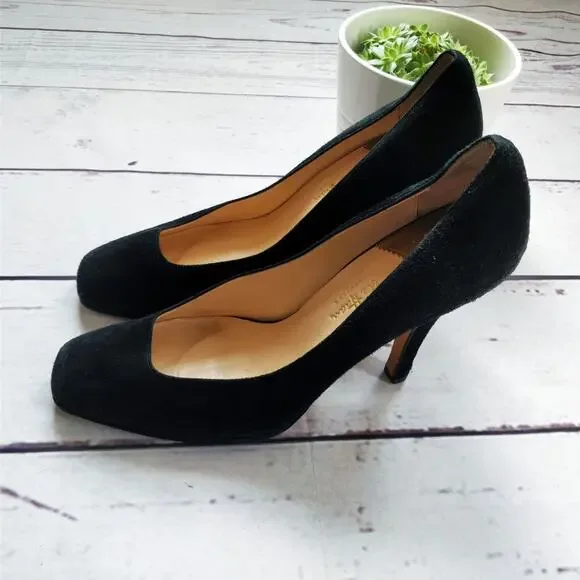 COLE HAAN Nike Air Carma Black Suede Pumps High Heel Square Toe Platform 9.5 - Picture 2 of 7